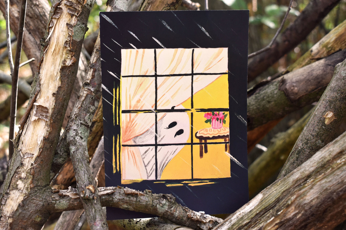 Ghost Looking Out of The Window Heavyweight Art Print, A5 “Looking Out” -ihadotherplans