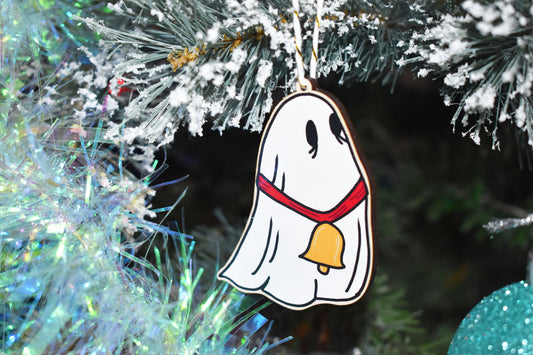 Ghost with Bell Wooden Christmas Tree Hanging Ornament - ihadotherplans