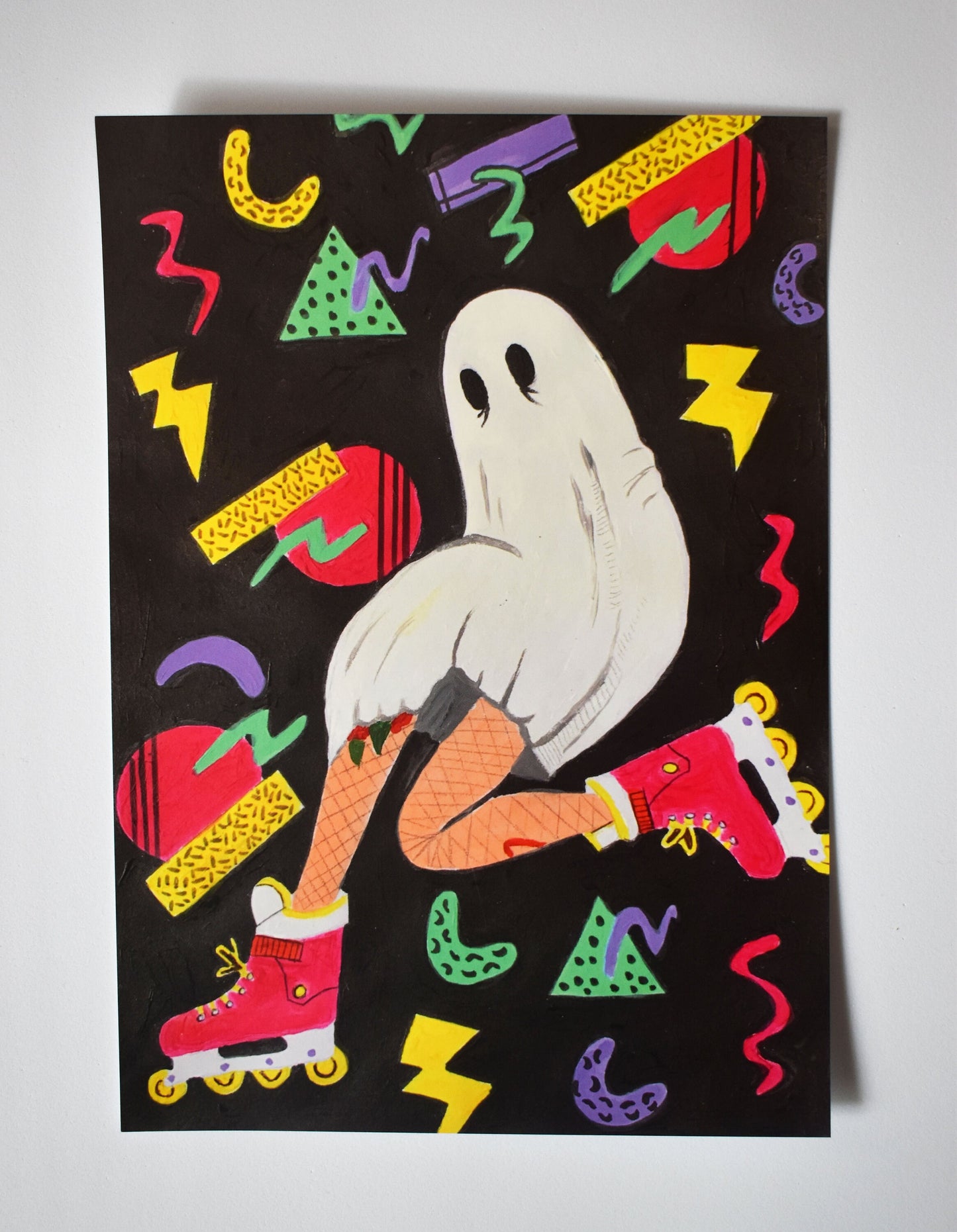 Retro Skates Sheet Ghost Heavyweight Art Print (Unframed), A5 "Yesterday's Ghost" -ihadotherplans