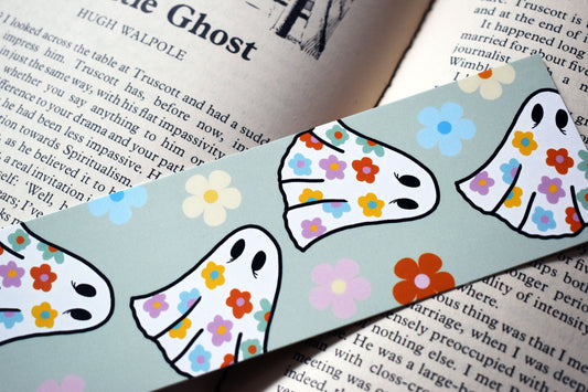 Retro Flowers Ghost Bookmark, Mint -ihadotherplans