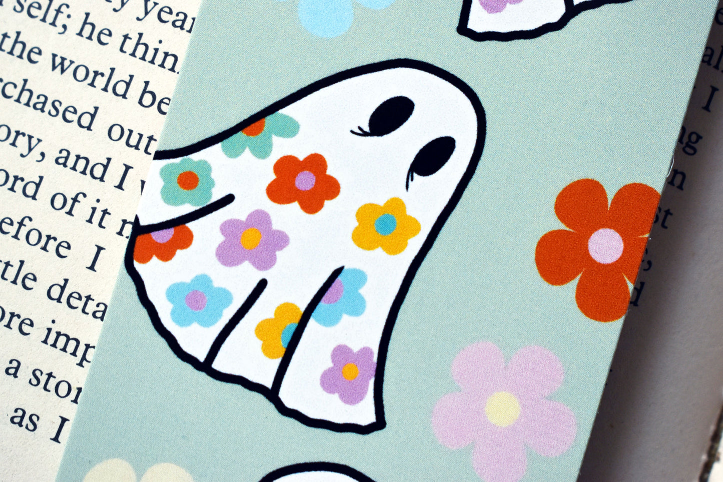 Retro Flowers Ghost Bookmark, Mint -ihadotherplans