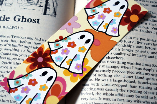 Retro Flowers Ghost Bookmark, Orange -ihadotherplans