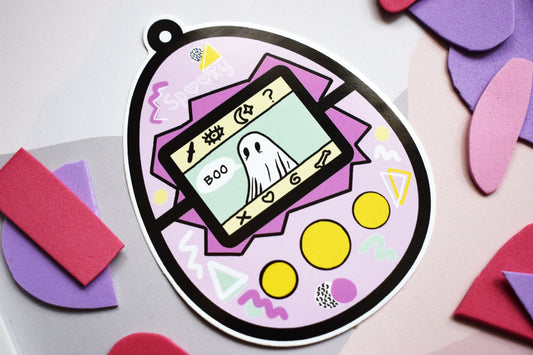 Digital Pet Ghost Die-Cut Glossy Sticker, 10 x 10cm, Pink -ihadotherplans