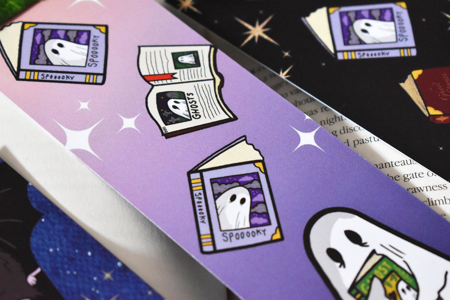 Sheet Ghost, Stars & Books Bookmark, Lilac -ihadotherplans