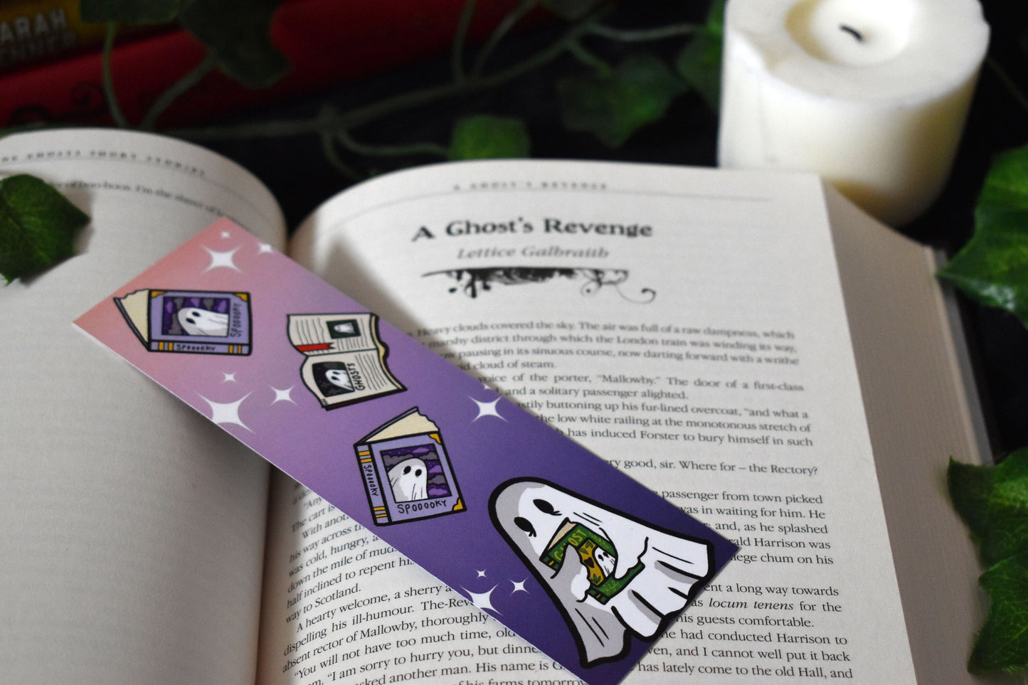 Sheet Ghost, Stars & Books Bookmark, Lilac -ihadotherplans
