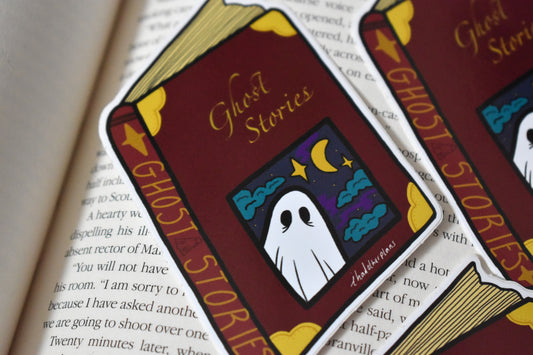 Ghost Stories Book Die-Cut Glossy Sticker, 10 x 10cm, Burgundy -ihadotherplans