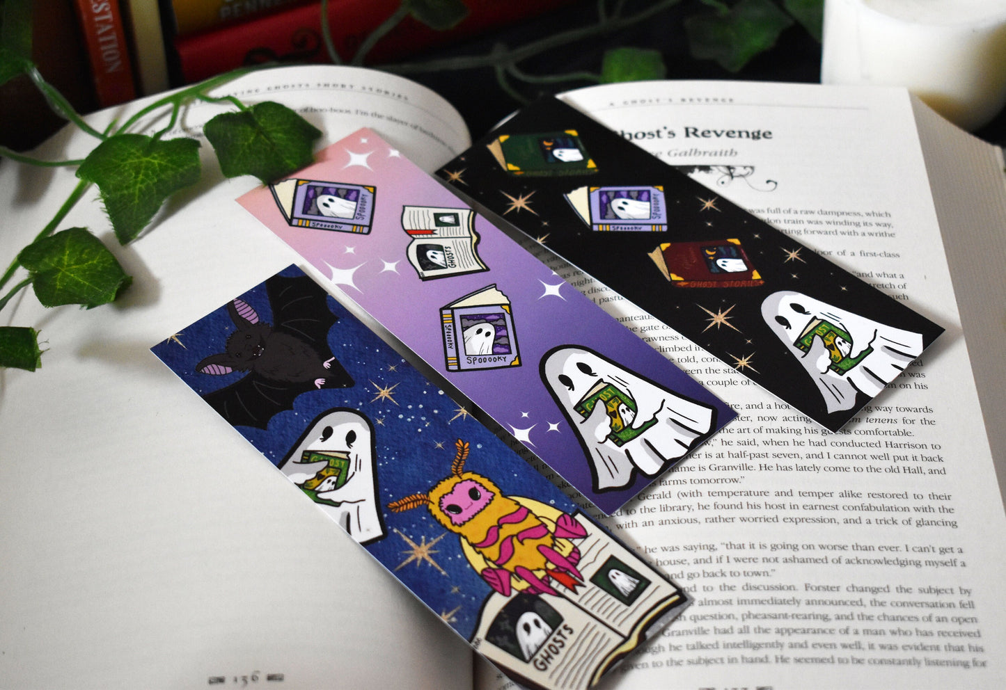 Sheet Ghost, Stars & Books Bookmark, Lilac -ihadotherplans