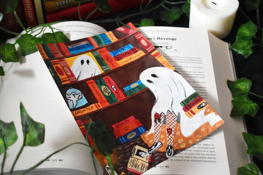 Sheet Ghost In A Library Art Print, 170gsm A5 “The Haunted Library” -ihadotherplans