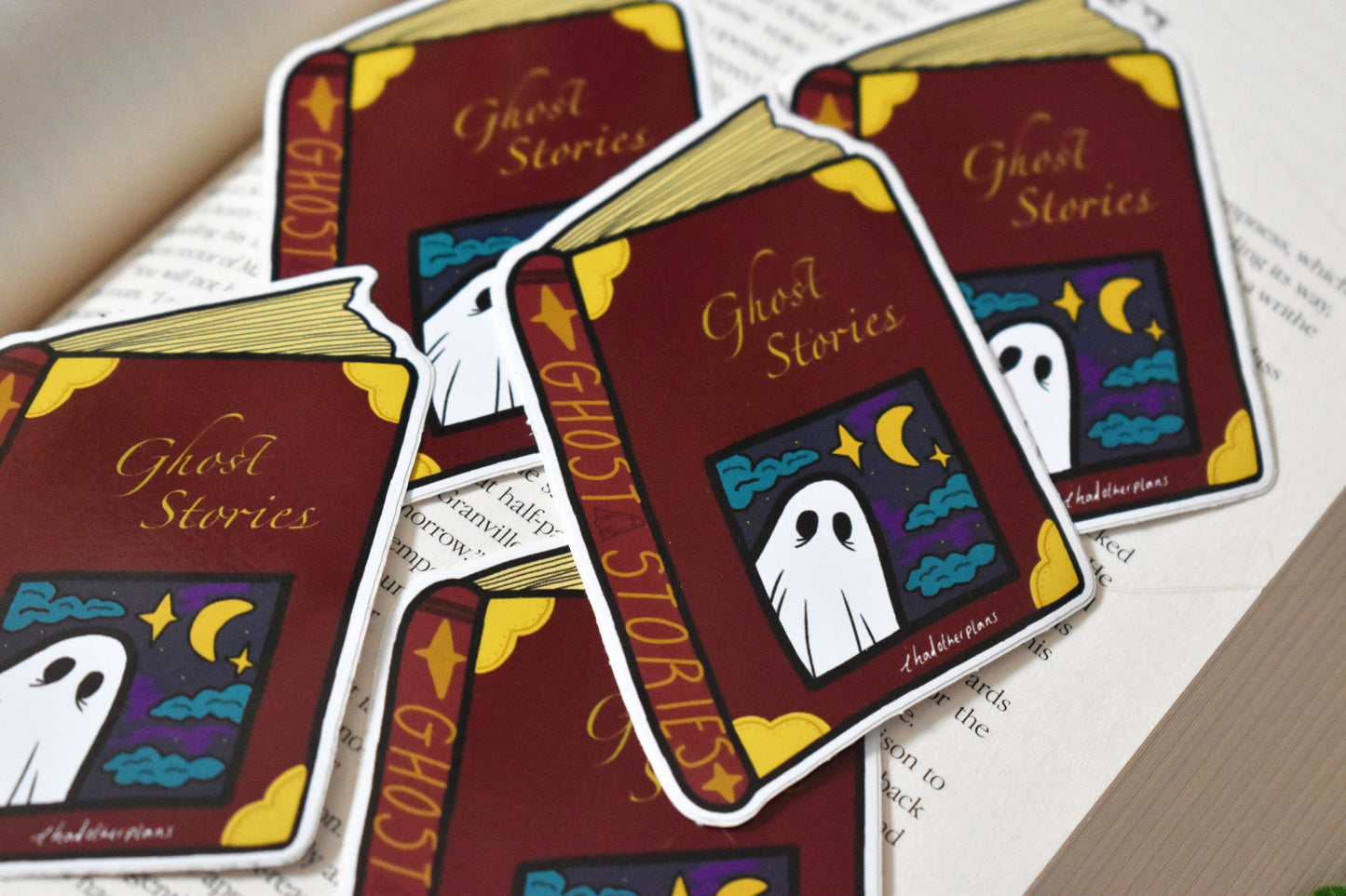 Ghost Stories Book Die-Cut Glossy Sticker, 10 x 10cm, Burgundy -ihadotherplans