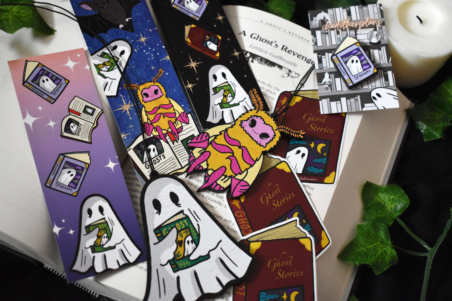 Ghost Stories Book Die-Cut Glossy Sticker, 10 x 10cm, Burgundy -ihadotherplans